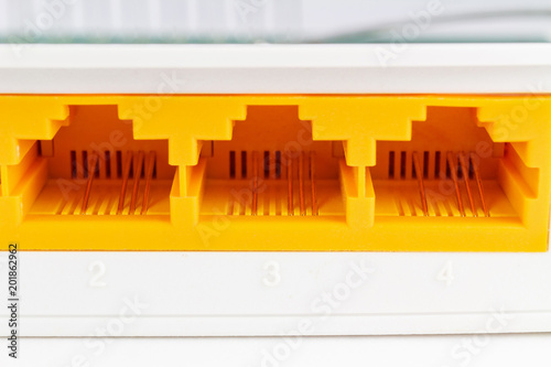 RJ45 ports on the back panel of the router closeup