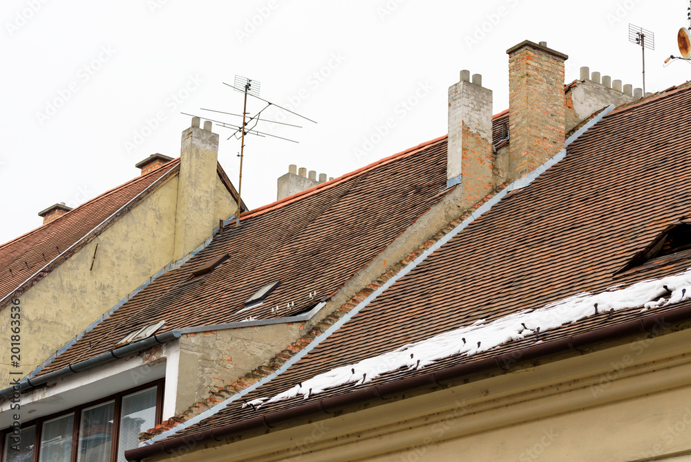 Element of a building, the roofs of old houses are tiled