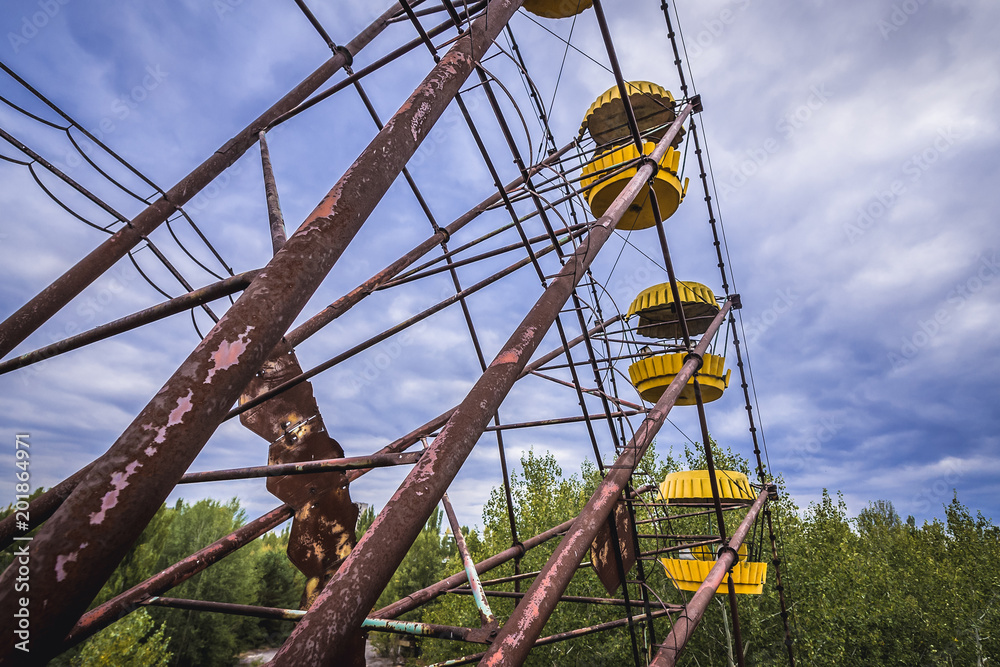 Fun fair in abandoned Pripyat city of Chernobyl Exclusion Zone, Ukraine