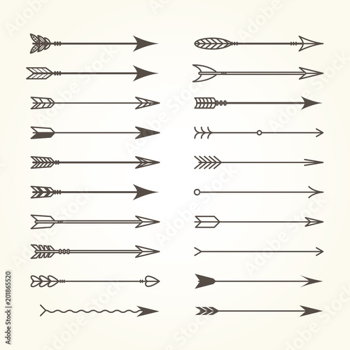 Set of bow arrows - ethnic archery arrows in different designs