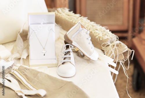 baptism baby clothes and cross - greek Orthodox christening