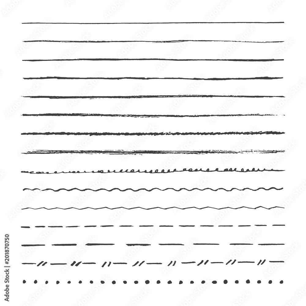 Graphite pencil hand drawn vector lines. Set of strokes, brushes. Isolated on white background