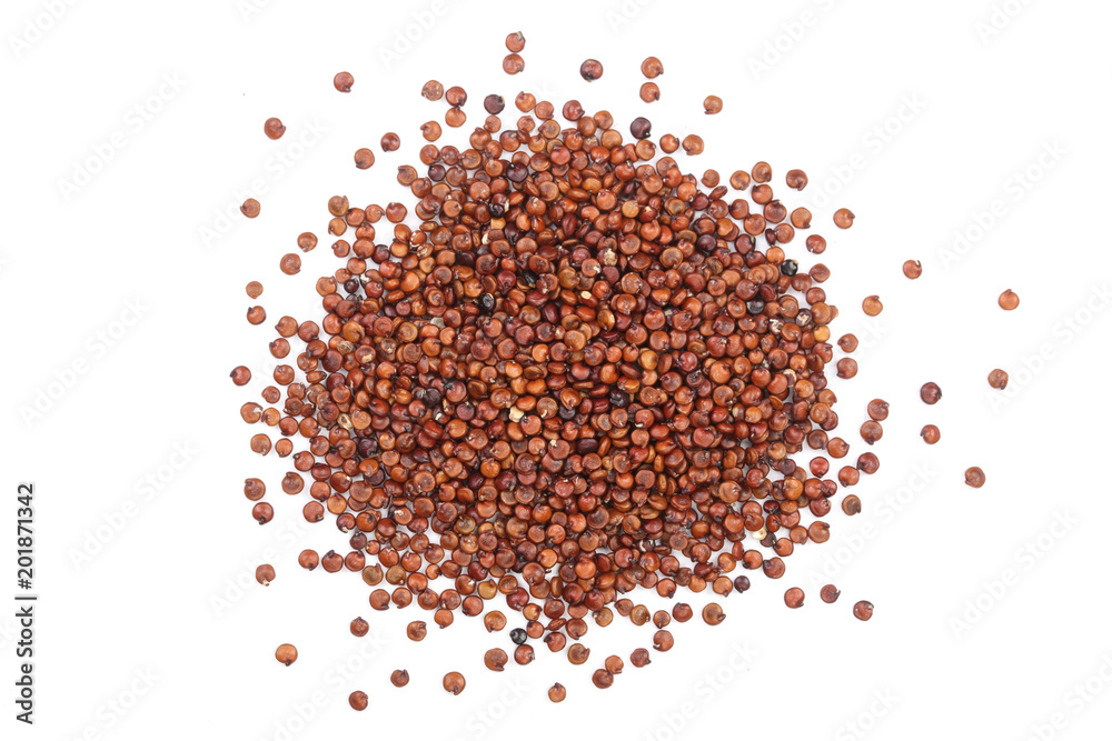 red quinoa seeds isolated on white background. Top view red quinoa seeds isolated on white background. Top view