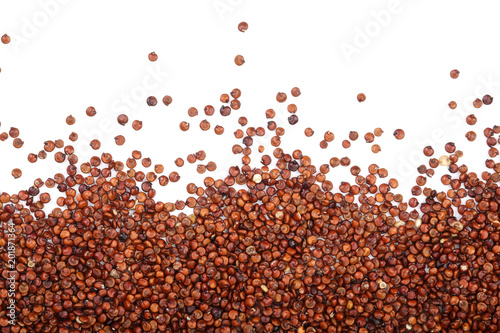 red quinoa seeds isolated on white background with copy space for your text. Top view