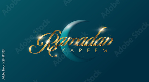 Ramadan Kareem premium golden ribbon font design card background . Vector illustration.