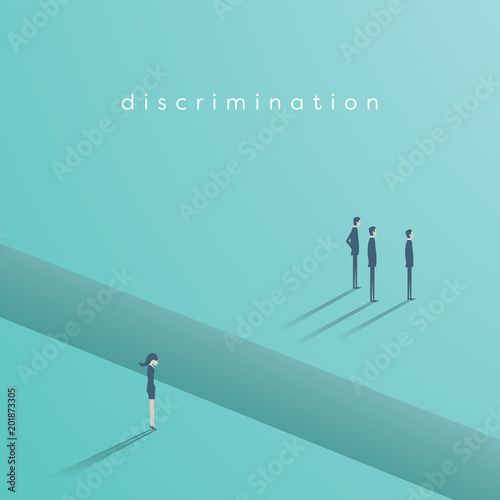 Gender discrimination in business vector concept with businesswoman and businessmen separated by gap. Sex inequality symbol.