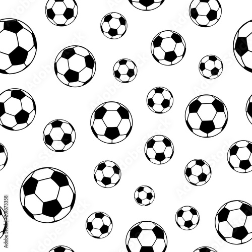 Seamless pattern of soccer balls  black on white