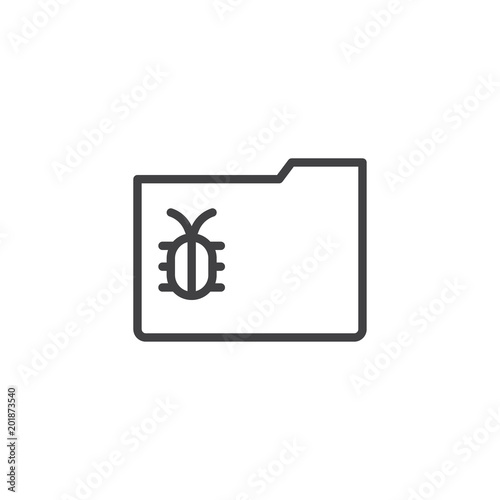 Infected folder file outline icon. linear style sign for mobile concept and web design. Virus attack simple line vector icon. Symbol, logo illustration. Pixel perfect vector graphics