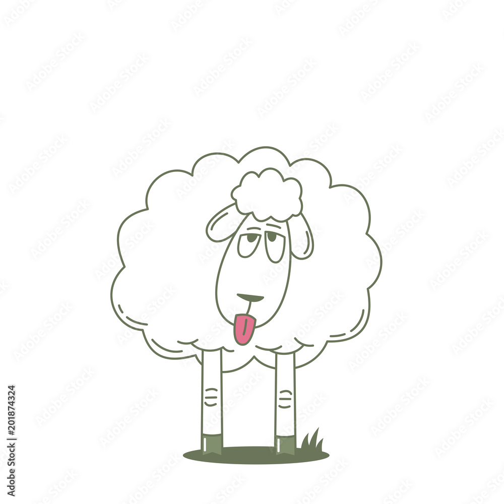 Obraz premium Funny sheep with tongue sticking out. outlined vector illustration.