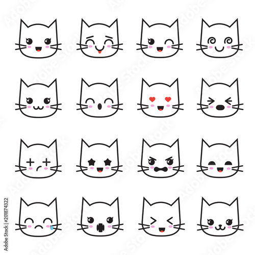 Cute cat emoji emoticon icon set vector - UpLabs