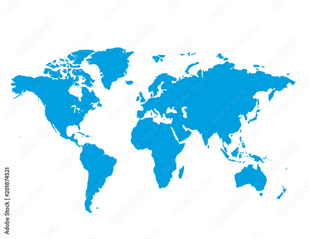 Blue similar world map blank for infographic isolated on white background. Vector illustration