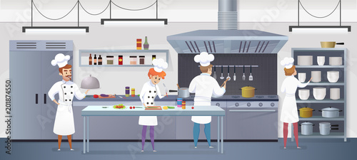 Commercial Kitchen with Cartoon Characters Chef