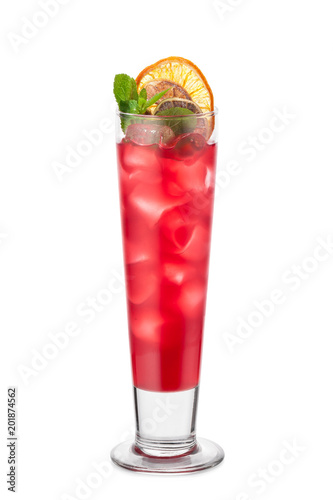 Cocktail Singapore Sling decorated with citrus chips and mint