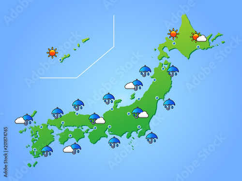 梅雨の天気予報のイラスト