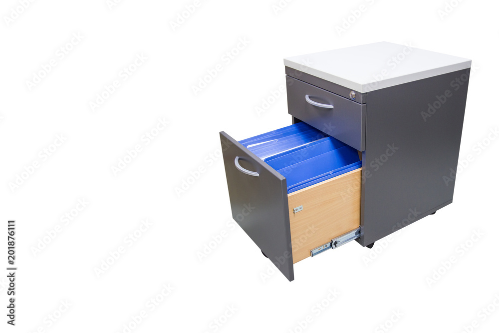blue file folder documents In a file cabinet retention of contracts - concept business office equipment, isolate with white background, copy space. blue file folder documents In a file cabinet retention of contracts - concept business office equipment, isolate with white background, copy space.