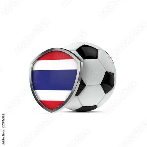 Free Download Thailand national flag shield with a soccer ball. 3D Rendering - GFXLoad