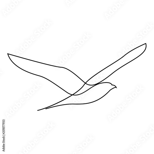One line gull or seagull flies design silhouette.Hand drawn minimalism style vector illustration