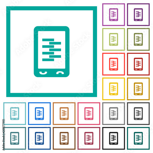 Mobile compress data flat color icons with quadrant frames