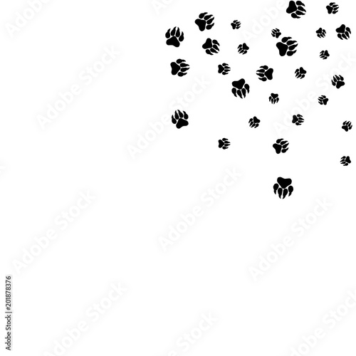 Monochrome Bear Footprints in Black and White. Prints of Paws with Big Claws for Petshop Design or for Goods for Pets. Simple Pattern for Print, Logo or Poster. Vector Confetti Background.