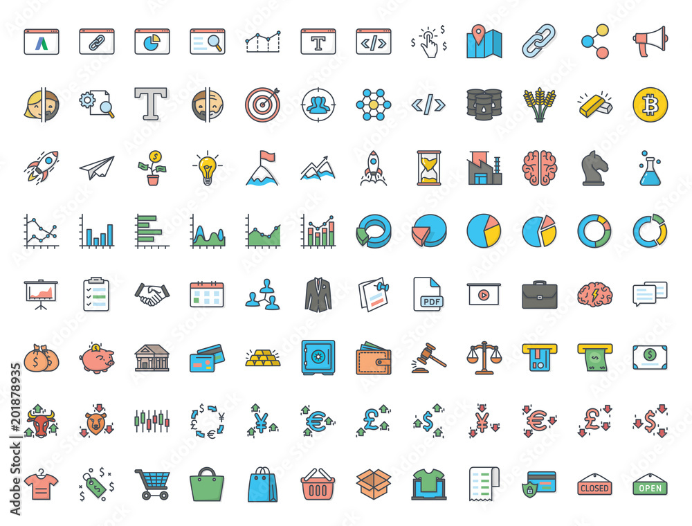 Fototapeta premium Business colored icon vector pack