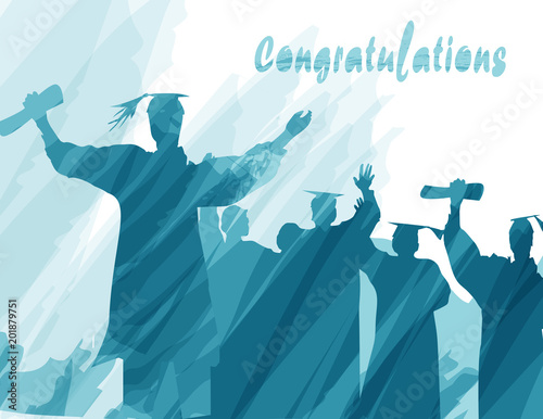 Graduation in silhouette in water color painting