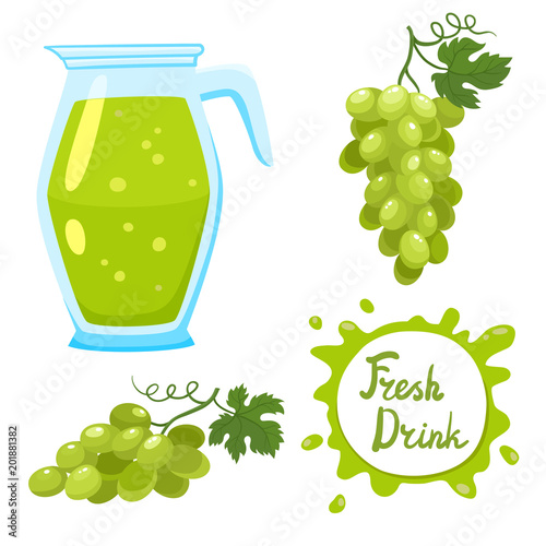 Vector set of grapes juice and berries isolated on white