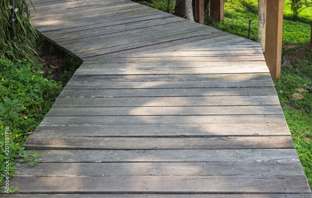 Obraz premium The wooden walkway in the garden