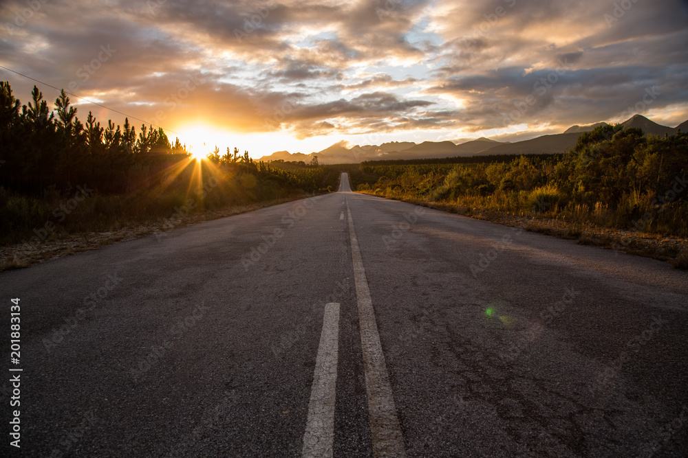 Naklejka premium Road in to the sunset.