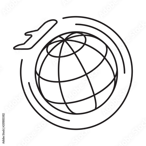 Line icon round the world flights