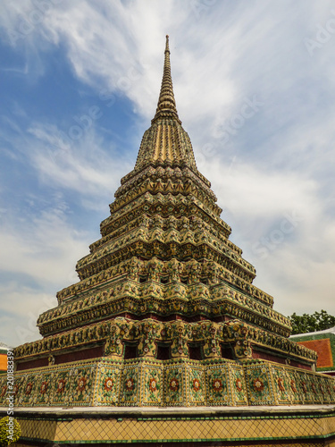 Large colorful stupa in the Phra Maha Chedi Si Ratchakan area of Wat Pho  Buddhist temple  in Bangkok  Thailand