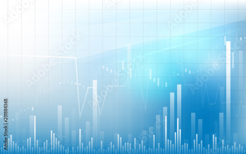 Business chart with uptrend line graph, bar chart in bull market on white and blue color background