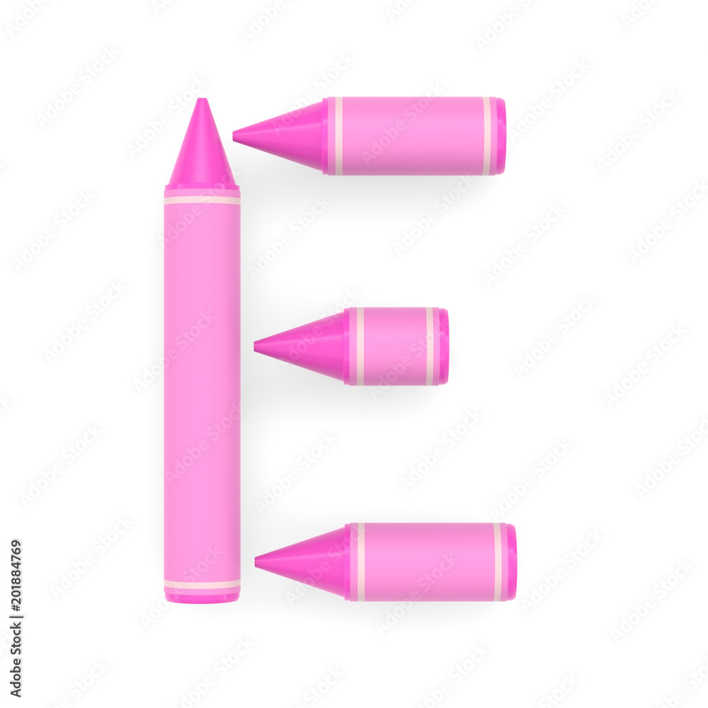 Pink wax crayon capital letter E, white background, 3D rendered font image Pink wax crayon capital letter E, white background, 3D rendered font image