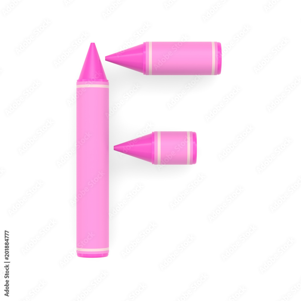 Pink wax crayon capital letter F, white background, 3D rendered font image Pink wax crayon capital letter F, white background, 3D rendered font image