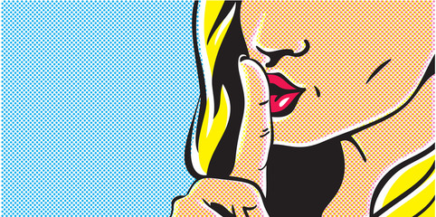 Acrylglasbilder Jugendzimmer Pop-Art Frau mit Schweige Geste  © etraveler