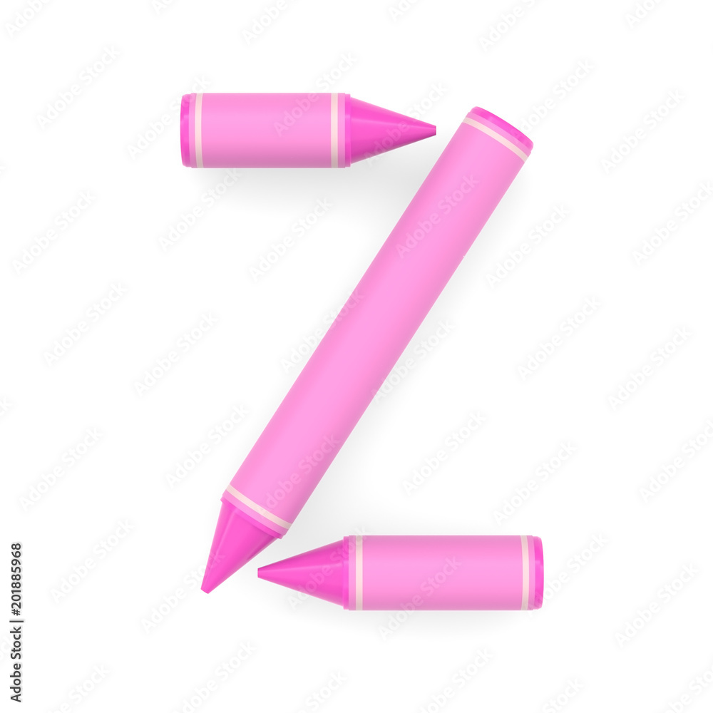 Pink wax crayon capital letter Z, white background, 3D rendered font image Pink wax crayon capital letter Z, white background, 3D rendered font image