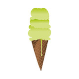 Ice cream tasty green dessert in waffle cone, sweet food icon. Travelling, beach vacation symbol Summer holiday poster, banner design element. Isolated vector cartoon illustration
