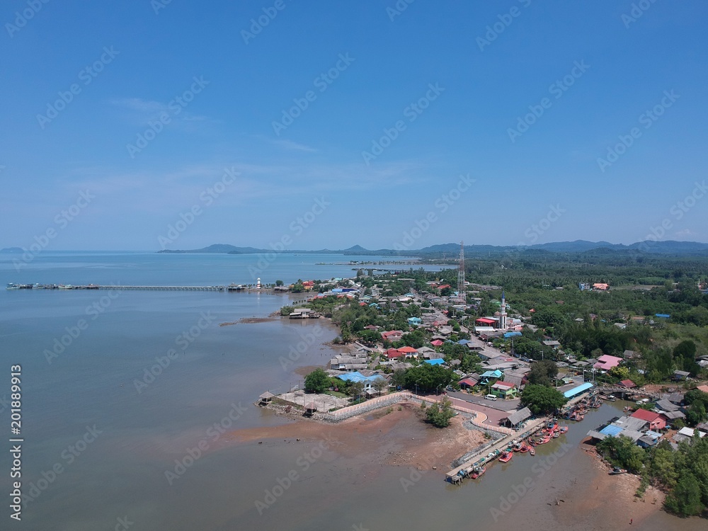 top view aerial drone above the sky koh chang background