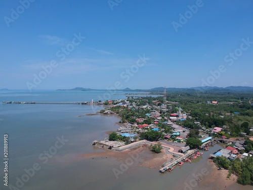 top view aerial drone above the sky koh chang background