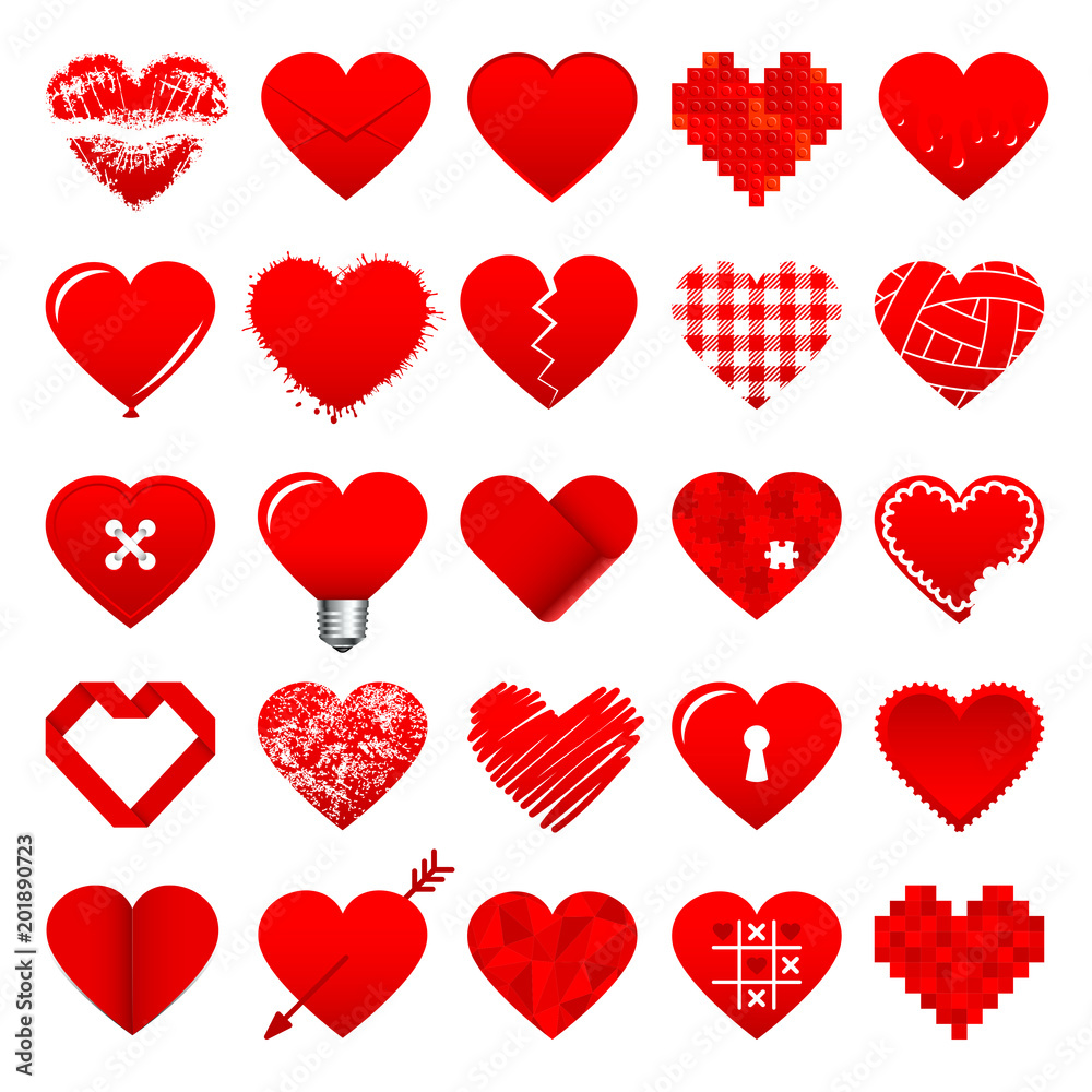 25 Red Hearts Icons Set