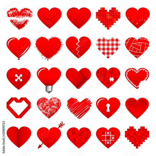 25 Red Hearts Icons Set