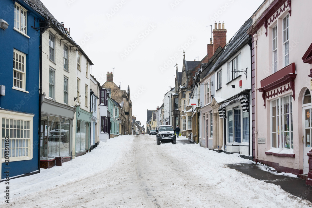 Fototapeta premium Winter Snow Scene English Village, High Street