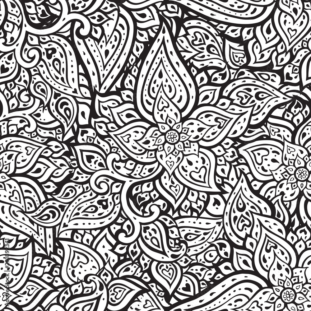 Fototapeta premium Vintage floral pink background. Beautiful Elegant Ethnic Hand Drawn vintage wallpaper. Seamless pattern with abstract flowers