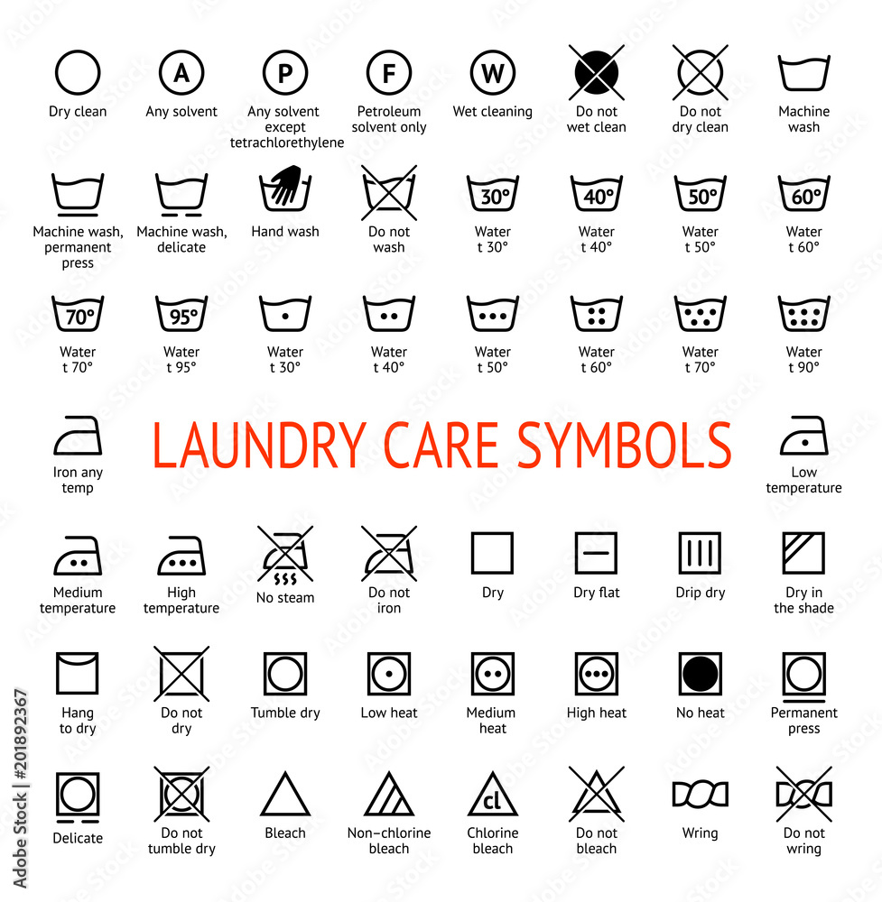 Laundry Care symbols. Cleaning icons set. Washing instruction pictograms.  Stock Vector | Adobe Stock