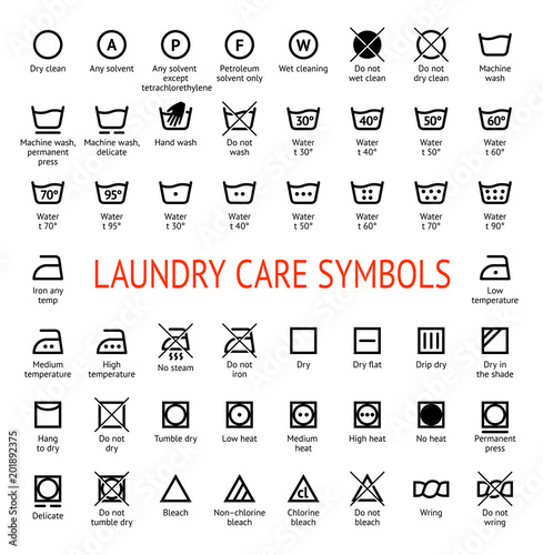 Laundry Care symbols. Cleaning icons set. Washing instruction pictograms.