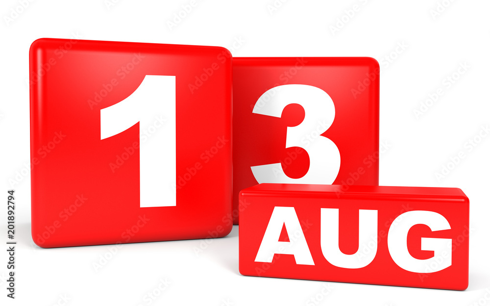 August 13. Calendar on white background.