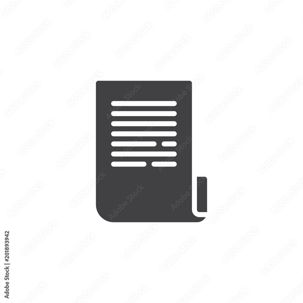 Paper document vector icon. filled flat sign for mobile concept and web design. Notepad simple solid icon. Symbol, logo illustration. Pixel perfect vector graphics Paper document vector icon. filled flat sign for mobile concept and web design. Notepad simple solid icon. Symbol, logo illustration. Pixel perfect vector graphics