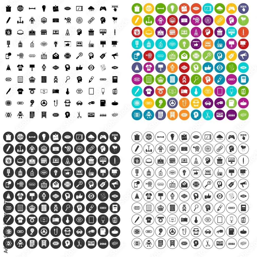 100 creative marketing icons set vector in 4 variant for any web design isolated on white