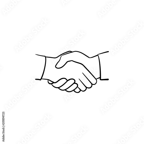 Handshake hand drawn outline doodle icon. Sketch illustration of handshake for print, web, mobile and infographics isolated on white background. Business deal, team and cooperation concept.