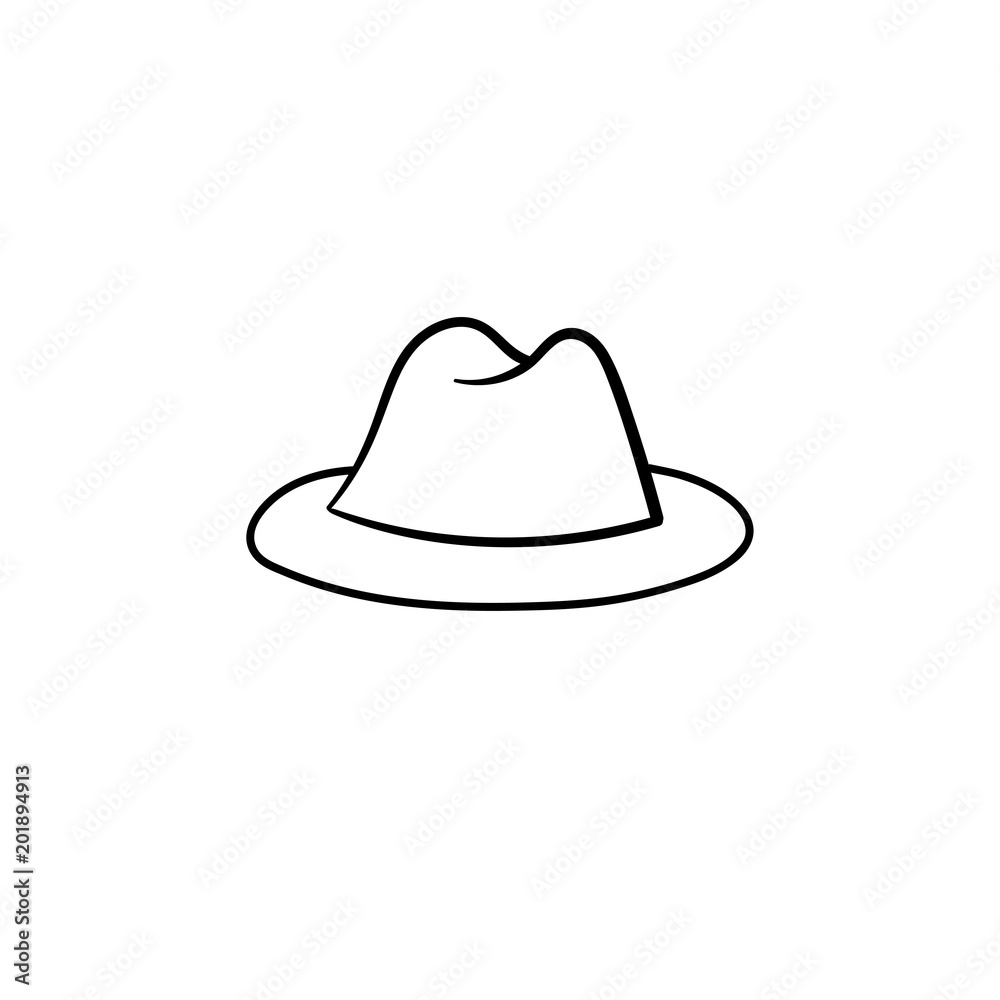 Fedora hat hand drawn outline doodle icon. Accessory - classic trilby hat vector sketch illustration for print, web, mobile and infographics isolated on white background. Fedora hat hand drawn outline doodle icon. Accessory - classic trilby hat vector sketch illustration for print, web, mobile and infographics isolated on white background.