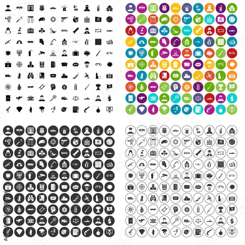 100 antiterrorism icons set vector in 4 variant for any web design isolated on white